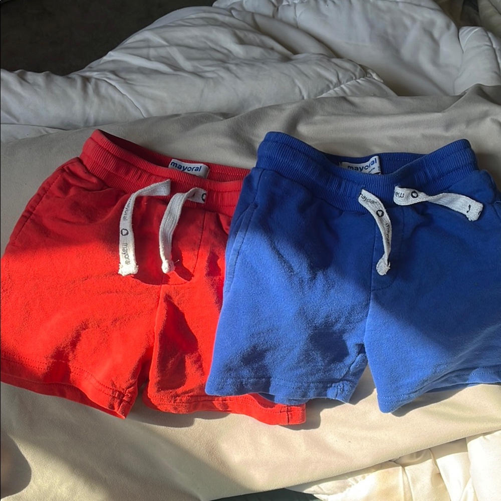 Mayoral Kids Red and Blue Shorts